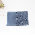 Cotton linen floral print long scarf, vintage literary style women shawl in grey blue. - Denim Blue