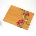 Bohemian embroidered linen scarf for women, yellow ethnic floral shawl travel wrap. - Turmeric