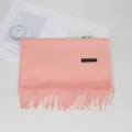 Women winter solid color pink imitation cashmere scarf with fringe soft warm long shawl - 9# Light Coral