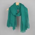 Écharpe en coton lin vert pour femme, châle froissé, foulard chaud automne hiver élégant. - Vert foncé
