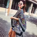 Summer thick linen retro ethnic print beach towel sun protection shawl versatile scarf women - Ethnic Style White Checkers with Black Edges / 180cm