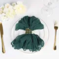 Dark green wrinkled gauze napkin with gold spiral ring for bohemian wedding table decor - 50x50cm / Dark green no. 74