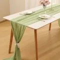 Elegant sage green chiffon table runner for wedding party and banquet table decor - Light Green / 70-600cm