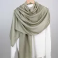 Elegante lange effen modal katoenen sjaal pashmina omslagdoek in olijfgroen voor dames - Grijsgroen / 180cm