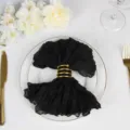 Elegant black pleated gauze napkin with a golden ring on a white plate for wedding party - 50x50cm / Black No. 26