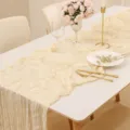 Runner da tavola boho color crema in garza stropicciata per decorazioni di matrimoni - 90*300cm / Beige