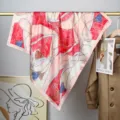 Pañuelo de seda rosa estampado vintage francés 90x90 cuadrado satén mujer - Pañuelo Cuadrado / Rosa