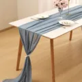 Elegant blue chiffon table runner for wedding banquet and party decoration on white table - Aqua / 70-600cm
