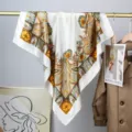 Elegante pañuelo cuadrado de satén estampado con cachemira de 90 cm para mujer retro - 90x90cm / Blanco