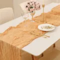 Elegante runner da tavola bohémien in garza color champagne per decorazioni di nozze - 90*180cm / Giallo ocra
