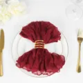 Burgundy bohemian pleated cheesecloth napkin with gold spiral ring for wedding table decor - 50x50cm / Wine Red (No. 59)