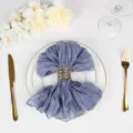 Elegant purple bohemian gauze cheesecloth napkin with gold ring for wedding table decor - 50x50cm / Haze Blue 36