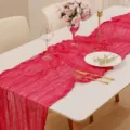 Elegante runner da tavola in garza magenta stropicciata per matrimoni e decorazioni party - 90*180cm / Rosso Rosa Scuro