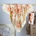 Pañuelo cuadrado de seda vintage 90x90cm con estampado floral champán para mujer - Amarillo / 90x90cm
