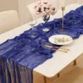 Runner da tavola in garza di Bali stropicciata blu reale per decorazioni nuziali - 90*180cm / Blu scuro