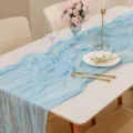 Elegante runner da tavola in garza azzurra stile bohémien per decorazione tavola festa. - 90*180cm(+-5cm) / Celeste #25