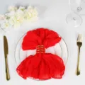 Vibrant red pleated gauze napkin with elegant gold spiral ring for wedding decor - 50x50cm / Water red no. 4
