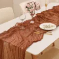Elegante runner da tavolo in garza stropicciata terracotta per decoro matrimonio boho - 90*180cm / Marrone scuro