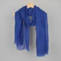 Elegant deep blue cotton linen bubble scarf featuring a unique crinkle texture and fringe - 90*180cm / 9# (Dark Blue)
