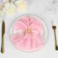 Elegant pink cheesecloth napkin with triple gold ring for wedding and dinner table decor - 50*50 / Pink No. 13 Pink