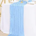 Light blue gauze table runner with textured crinkle for wedding party decor - 50x50cm / No. 25 Sky Blue