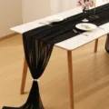 Elegant black chiffon table runner for wedding party banquet decor, solid color style. - Black / 70-600cm