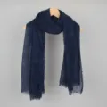 Navy blue solid color cotton-linen bubble scarf with frayed edges for sun protection - 90*180cm / 12# (Navy Blue)