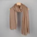 High-quality lightweight solid light brown cotton linen bubble scarf with fringed edges - 90*180cm / 19# (Khaki)