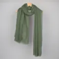 Soft olive green cotton linen scarf for women featuring a crinkle bubble texture and frayed edges - 90*180cm / 21# (Dark Green)