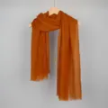 Burnt orange solid color cotton linen bubble scarf for women with fringe detail - 90*180cm / 22# (Caramel Orange)
