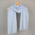 Light blue solid color cotton linen scarf with bubble texture and fringed edges - 90*180cm / 23# (Light Blue)