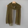 Solid olive green cotton linen scarf featuring bubble texture and frayed edges - 90*180cm / 33# (Olive Green)