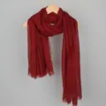 Deep red solid color cotton linen textured scarf with frayed edges for sun protection - 90*180cm / 34# (Wine Red)