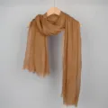 Premium solid brown cotton linen scarf with elegant bubble texture and frayed edges - 90*180cm / 35# (Brown)