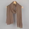 Solid brown cotton linen crinkle scarf hijab with stylish frayed edges for women - 90*180cm / 38# (Coffee Brown)