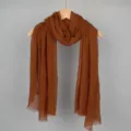 Elegant solid rust brown crinkle cotton linen scarf for women with natural fringe details - 90*180cm / 27# (Rust Red)