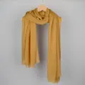 Mustard yellow cotton linen scarf with soft bubble texture and delicate fringed edges - 90*180cm / 39# (Ginger Yellow)