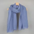 Elegant blue cotton linen wrinkled bubble scarf with frayed edges on a wooden hanger - 90*180cm / 40# (Gray Blue)
