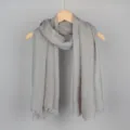 Elegant light grey cotton linen scarf featuring bubble texture and raw fringe edges - 90*180cm / 25# (Light Gray)