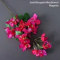 Single branch of purple-red artificial bougainvillea flowers with green silk leaves - Small Branch Bougainvillea / Fuschia