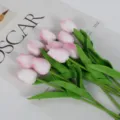 Beautiful pink and white artificial tulips bouquet for elegant home and wedding decor - 33cm / Light Pink Tulip
