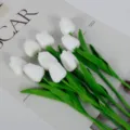 Bundle of elegant white artificial Brownie tulips for home interior and wedding decoration - 33cm / Pure White Tulip