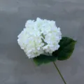 Lifelike white artificial hydrangea stem with realistic green leaves for home decor - 3D Printed Style / 216 Patches / White