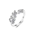Verstellbarer Ring aus 925er Sterlingsilber Blatt mit Zirkonia-Zweig-Design für Damen - Ring / Innendurchmesser 13.5mm / Weißgold