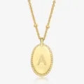 Elegant S925 sterling silver gold plated oval pendant necklace with engraved letter A - 925 Silver / Letter A
