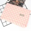 Pink and white houndstooth imitation cashmere scarf with tassels for extra warmth. - 70*190cm / Bright Pink Houndstooth