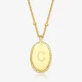 Gold-plated S925 sterling silver oval pendant necklace with letter C and beaded edge - 925 Silver / Letter C