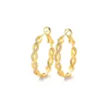 Elegant golden woven twist hoop earrings micro-paved with brilliant clear zircon stones - Outer Diameter 30mm / Gold