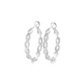 Elegant silver twisted hoop earrings featuring micro-set zircons in a braided design - Outer Diameter 30mm / White Gold