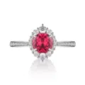 S925 sterling silver ring featuring a round red gemstone halo setting - Size 5 / Style 2 (3g)